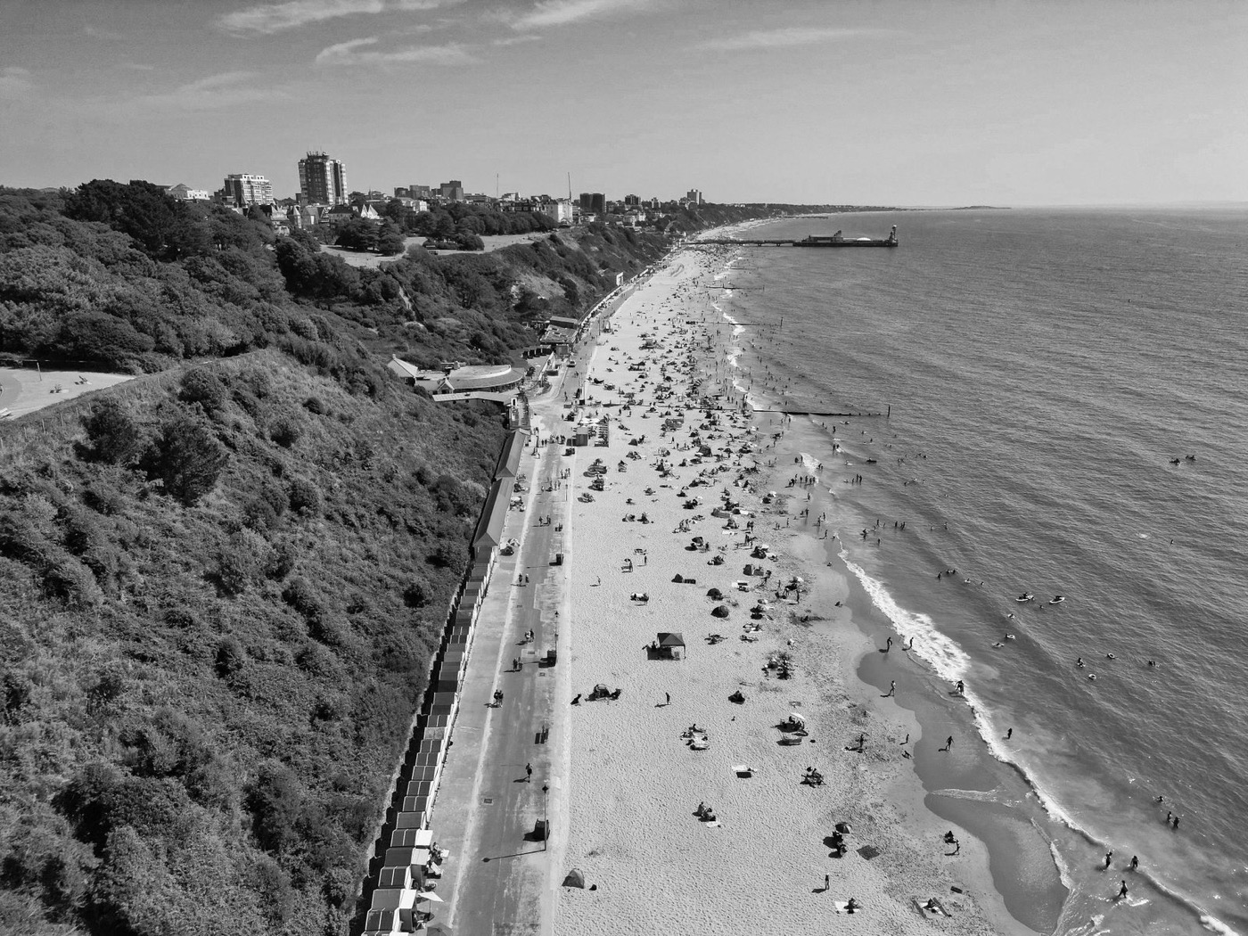 A busy British seaside beach during summer